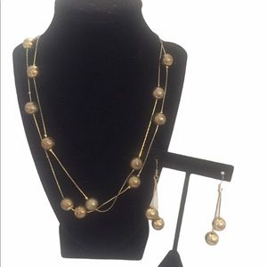 Goldtone Ball Chain Necklace And Earrings